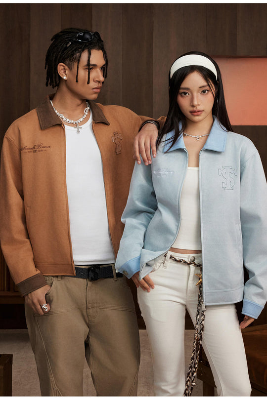 Small Town Kid Faux Suede Logo Patch Work Jacket | Face 3 Face