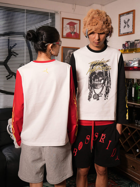 TGFCLUB Skull Print Color Block Slim Fit Long Sleeve Tee | Face 3 Face