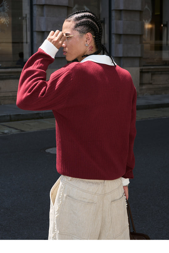 STEEPC Contrast Lapel Polo Knit Sweater | Face 3 Face