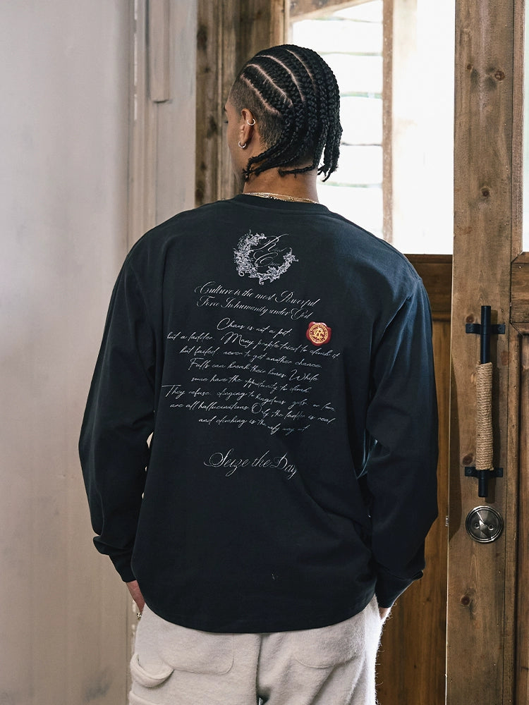 Remedy Wax Seal Handwritten Letter Print Long Sleeve Tee | Face 3 Face