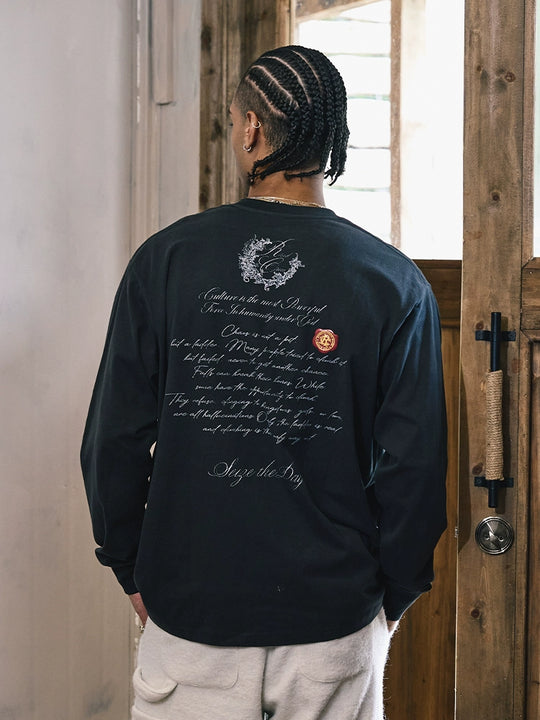 Remedy Wax Seal Handwritten Letter Print Long Sleeve Tee | Face 3 Face