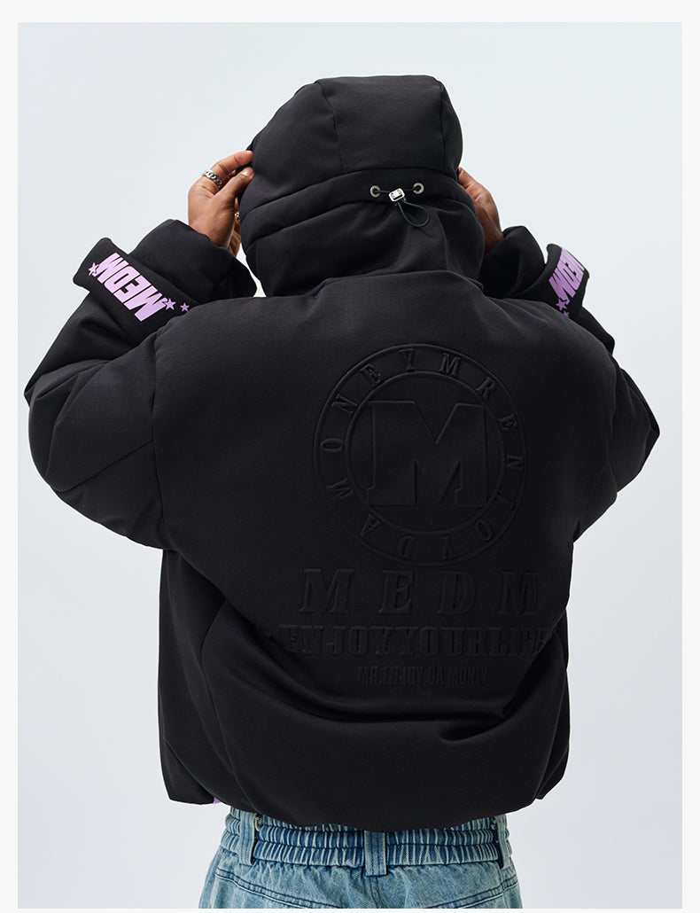 MEDM Embossed Logo Hooded Down Jacket | Face 3 Face