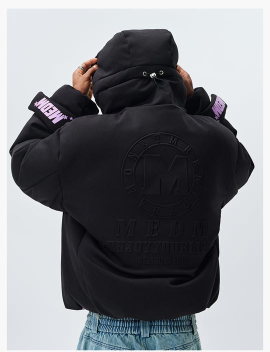 MEDM Embossed Logo Hooded Down Jacket | Face 3 Face