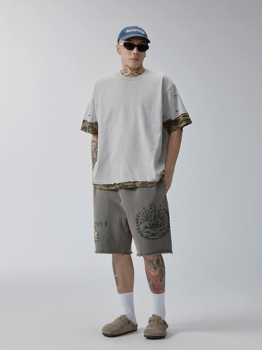 F2CE Old Washed Print Sweat Shorts | Face 3 Face