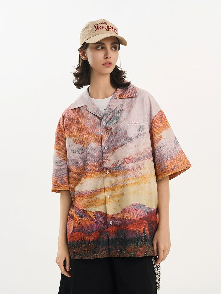 Harsh and Cruel Sunset Landscape Oil Painting Shirt