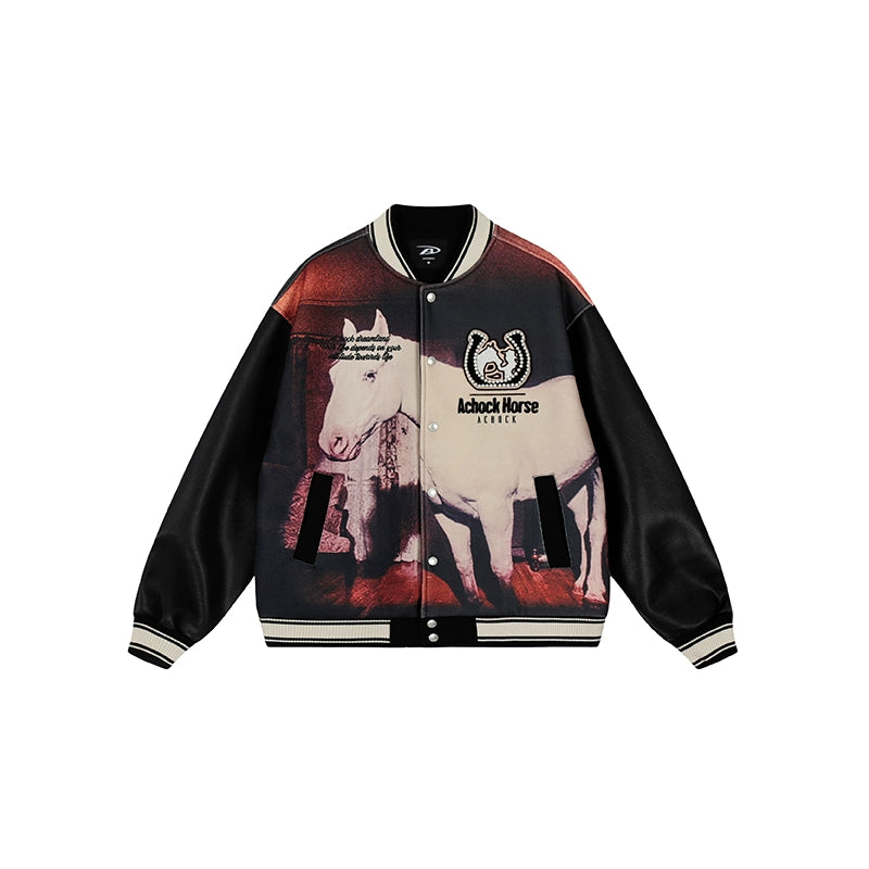 Achock Western Cowboy Full Print PU Leather Varsity Jacket | Face 3 Face
