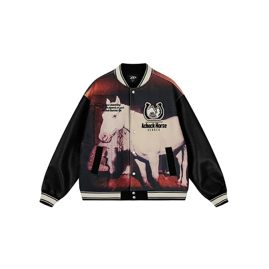 Achock Western Cowboy Full Print PU Leather Varsity Jacket | Face 3 Face