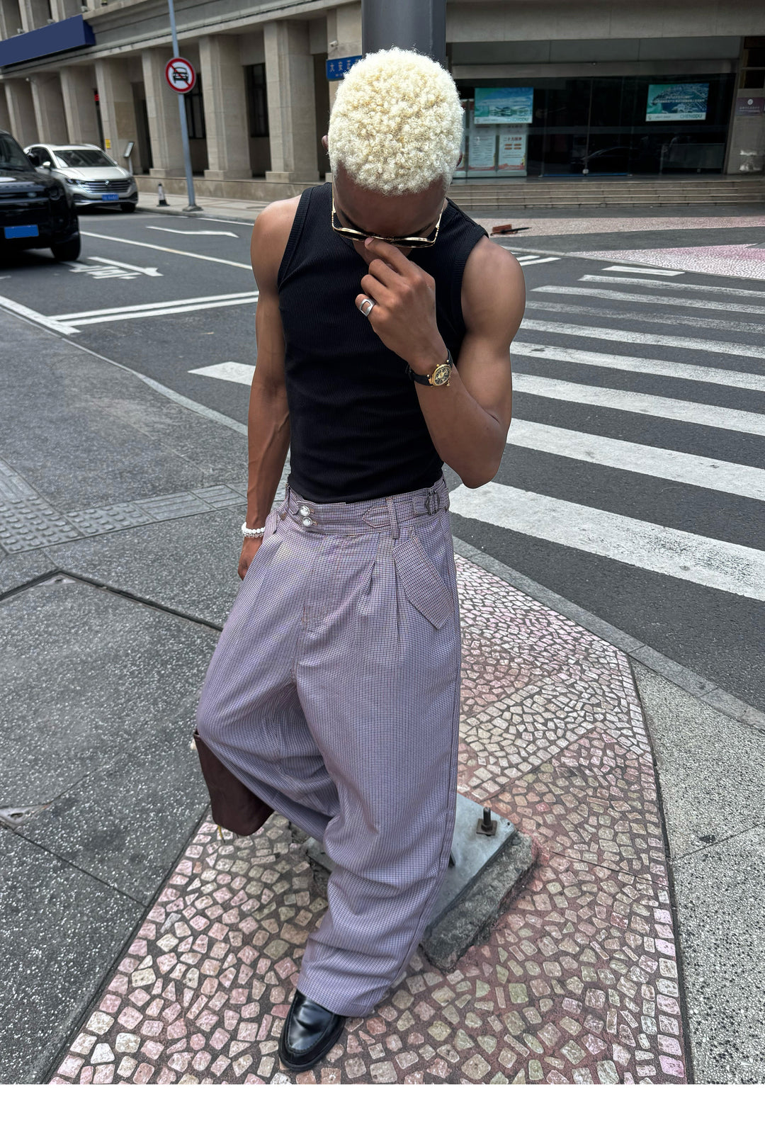 STEEPC Houndstooth Tucked Baggy Suit Pants | Face 3 Face