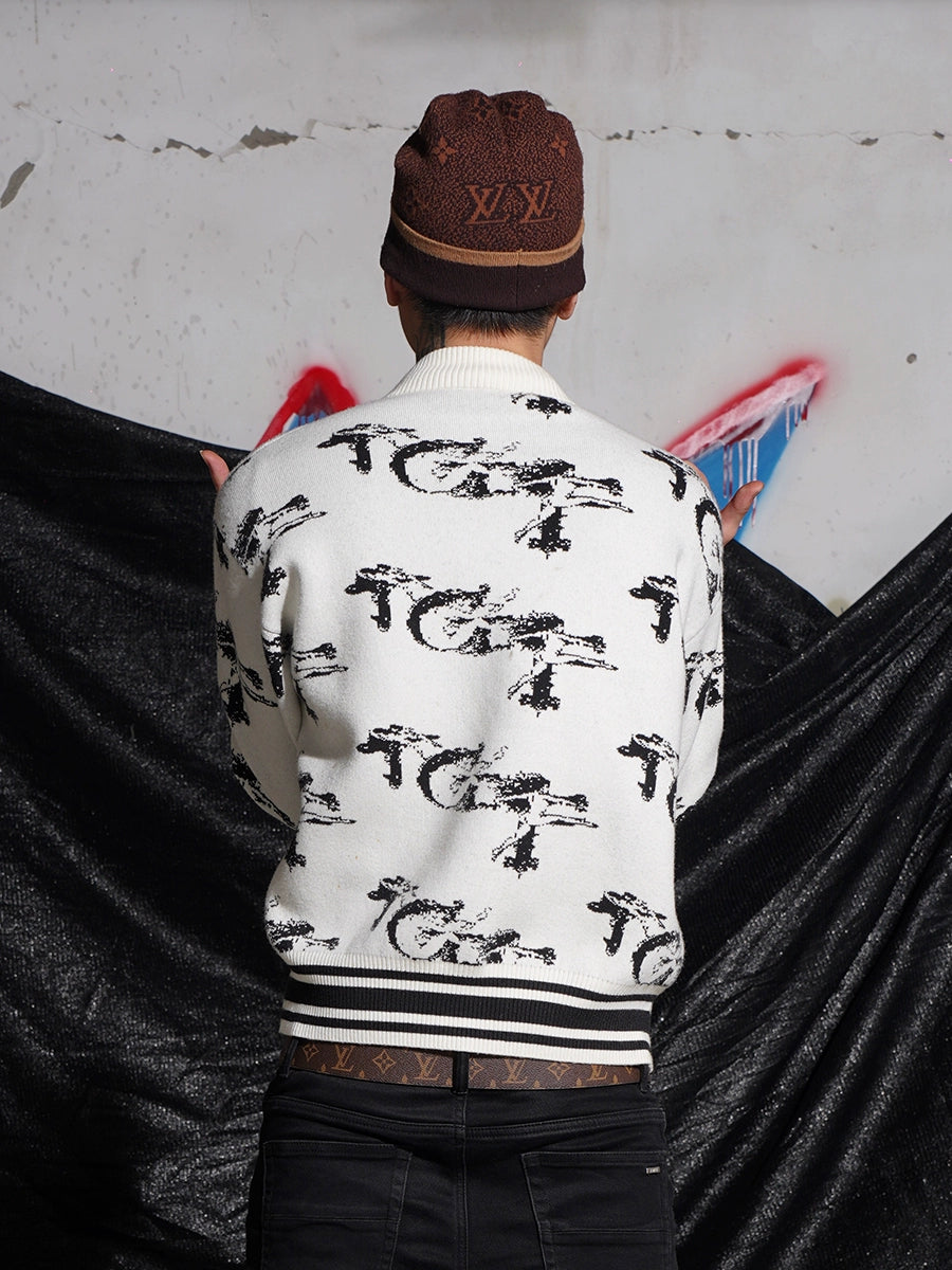 TGFCLUB Jacquard Zip Up Knit Jacket | Face 3 Face