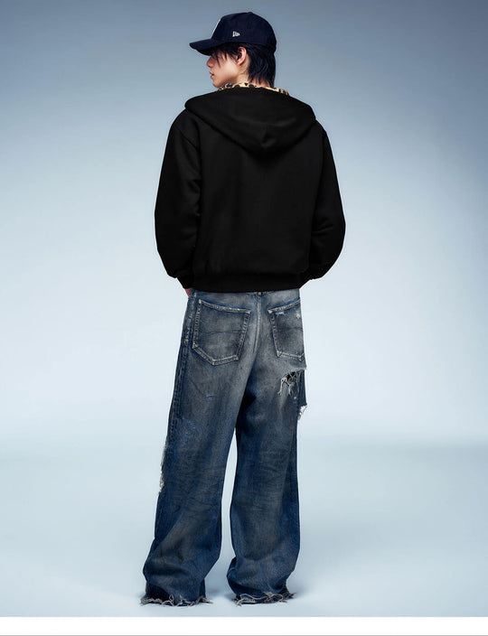 MEDM Contrast Hood Lining Zip Up Hoodie | Face 3 Face