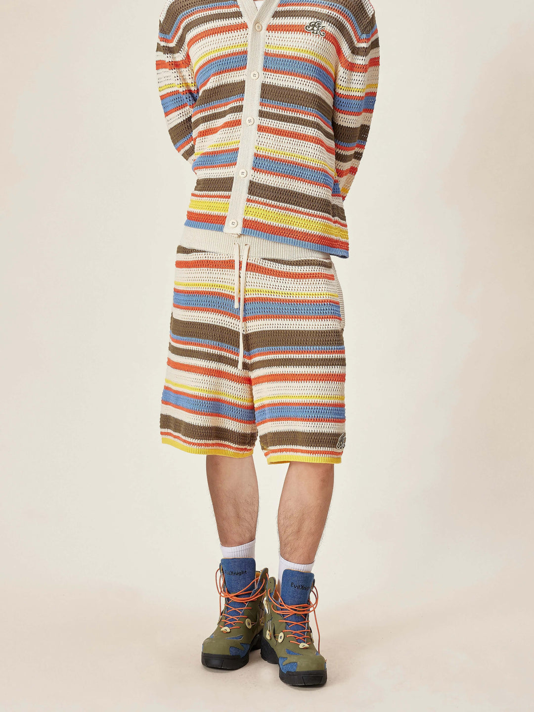EVILKNIGHT(EK) Multicolor Striped Knit Shorts | Face 3 Face