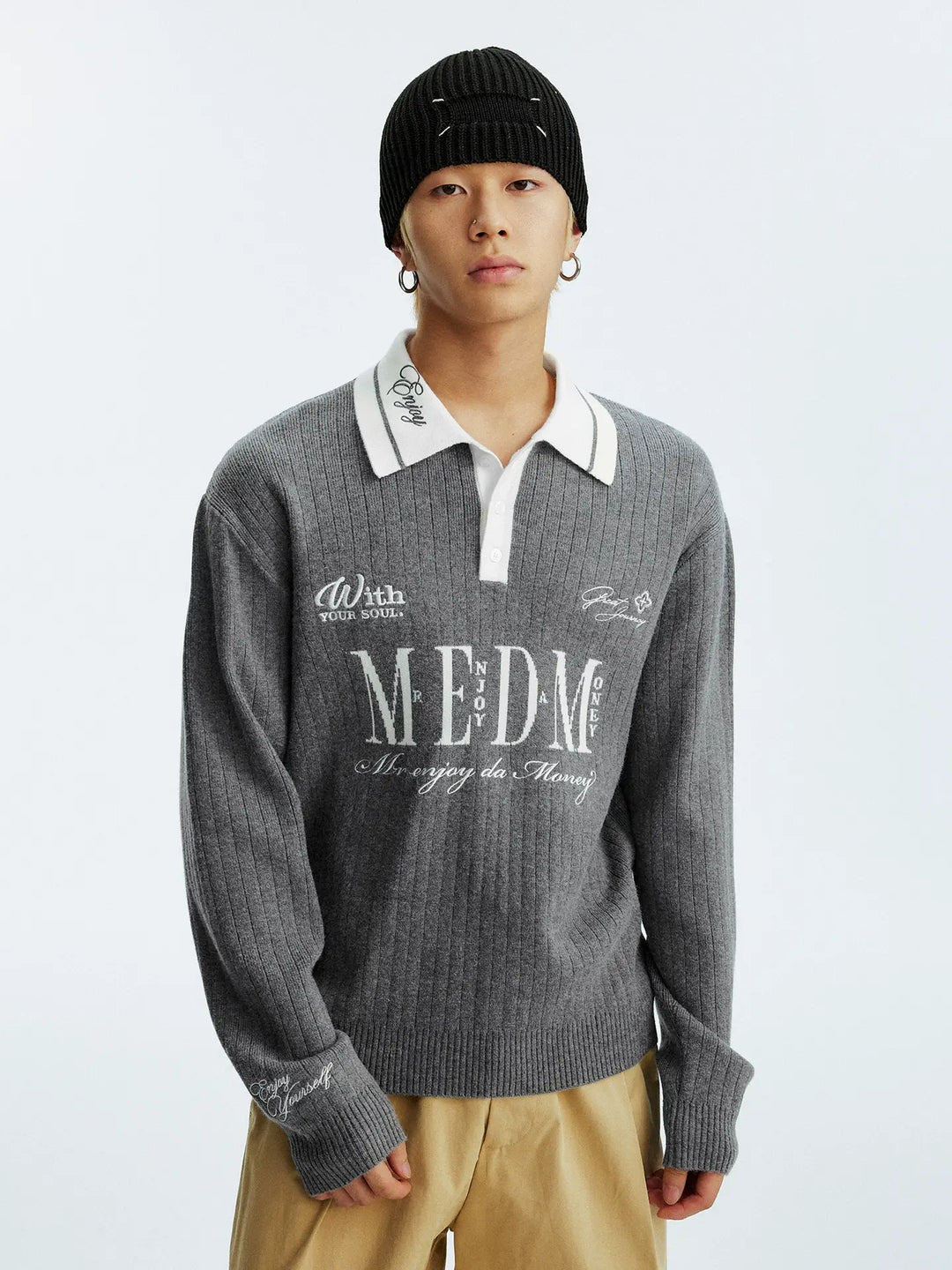 MEDM Color Blocked Long Sleeve Knit Polo Sweater | Face 3 Face