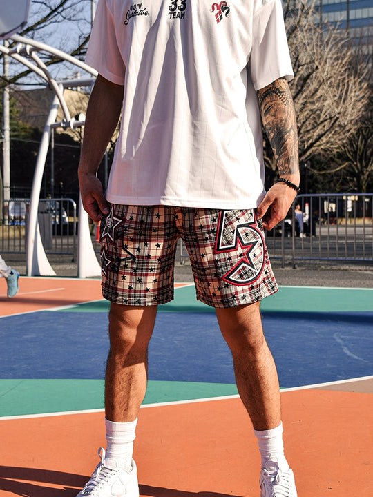 JUST VIBE Plaid Star Print Mesh Basketball Shorts | Face 3 Face