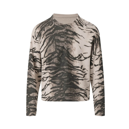 Night Lab Zebra and Leopard Print Henley Knit Sweater | Face 3 Face