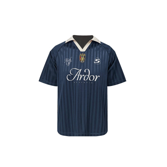 S45 Logo Patch Striped Short Sleeve Polo Soccer Jersey | Face 3 Face
