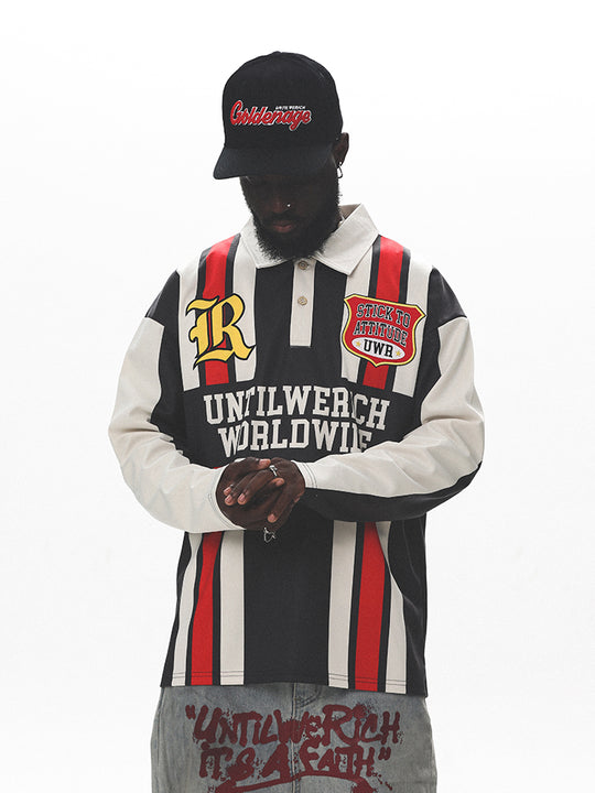 UNTILWERICH Contrast Stitch Long Sleeve Polo Jersey | Face 3 Face