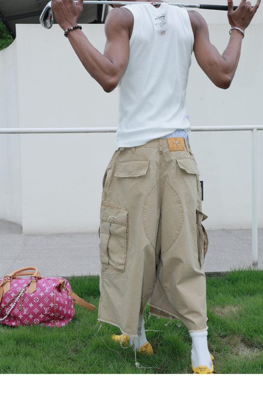 STEEPC Washed Distressed Baggy Multi Pocket Work Shorts | Face 3 Face