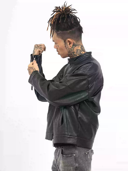 TGFCLUB Logo Embroidered Racing Leather Jacket | Face 3 Face