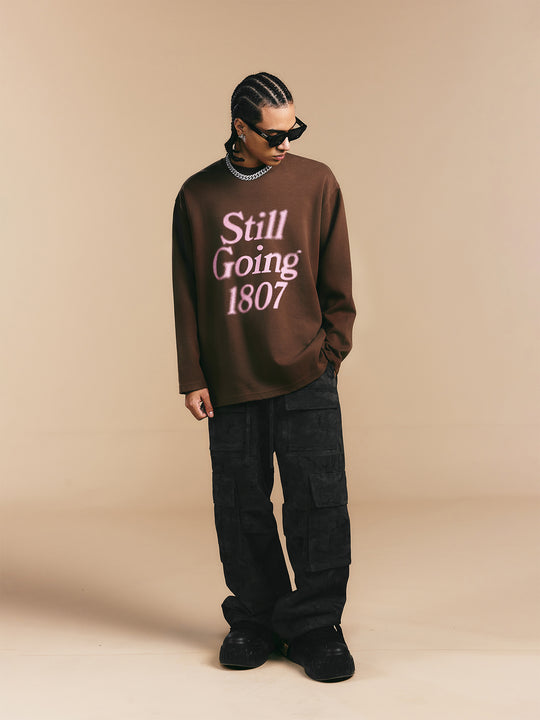 1807 Blurred Logo Print Distressed Long Sleeve Tee | Face 3 Face