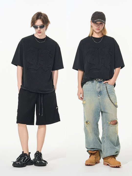 Harsh and Cruel 3D Gothic Embroidery Washed Tee