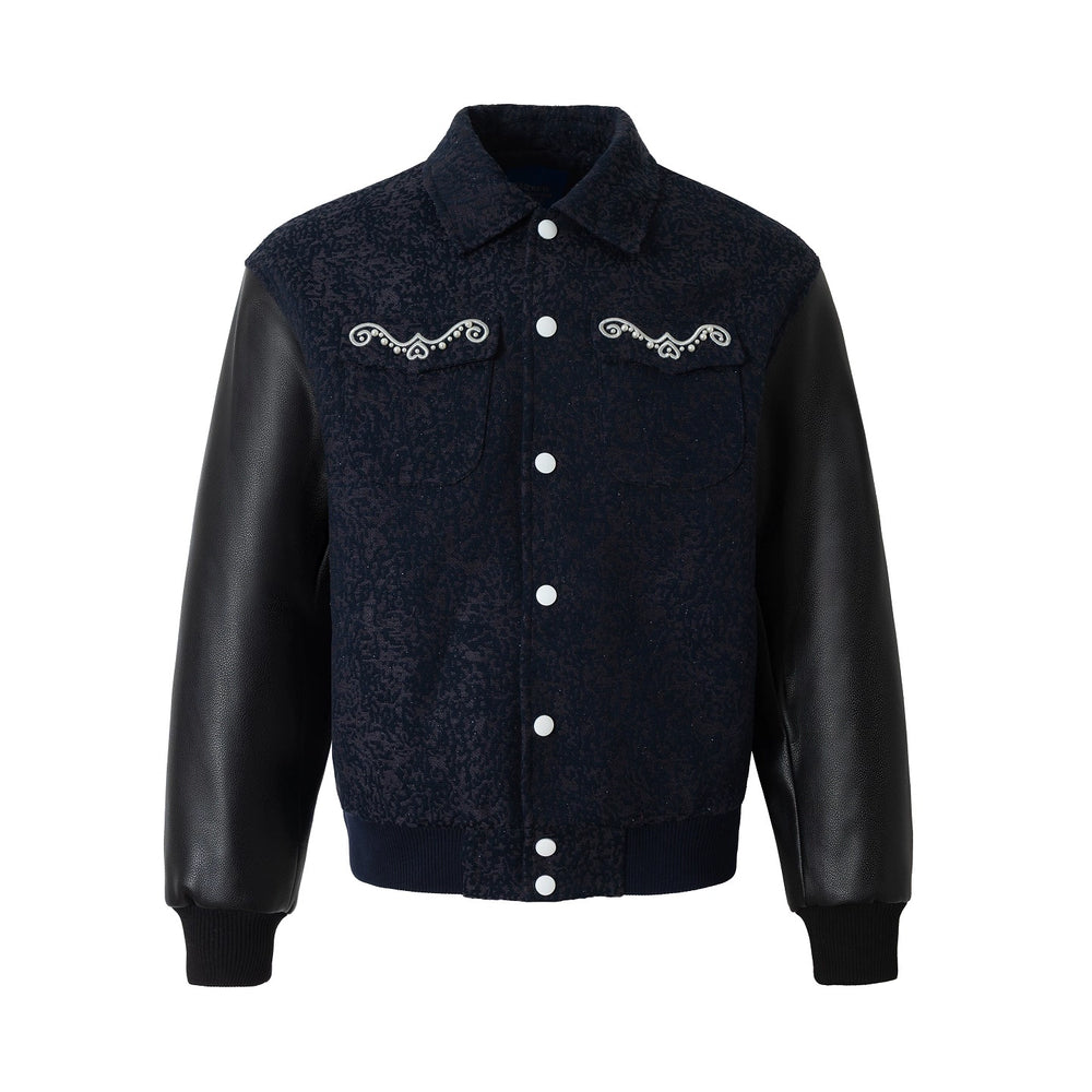 YADcrew Pearl Patch Embroidered Varsity Jacket | Face 3 Face