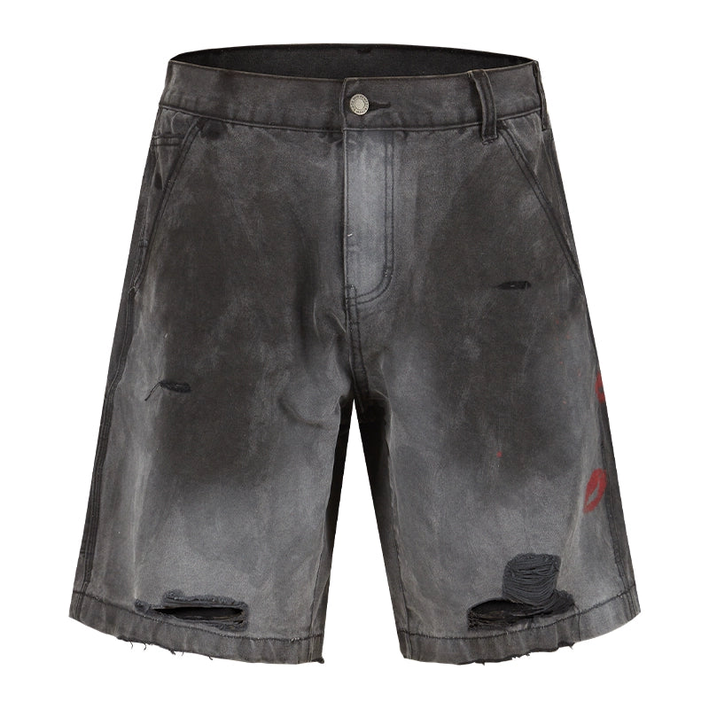 Remedy Kiss Mark Distressed Hole Work Painter Shorts | Face 3 Face