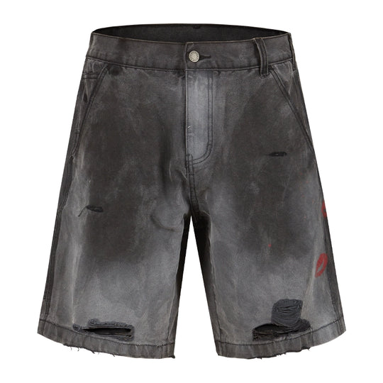 Remedy Kiss Mark Distressed Hole Work Painter Shorts | Face 3 Face