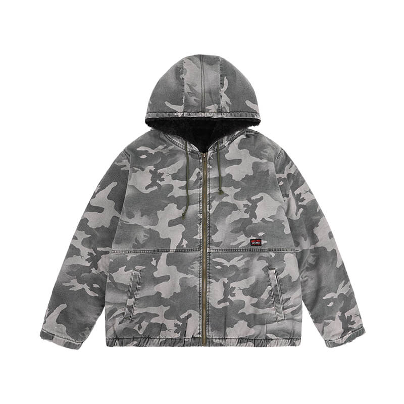 UNTILWERICH Washed Camouflage Hooded Jacket