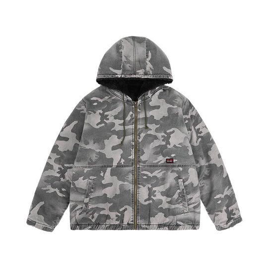 UNTILWERICH Washed Camouflage Hooded Jacket