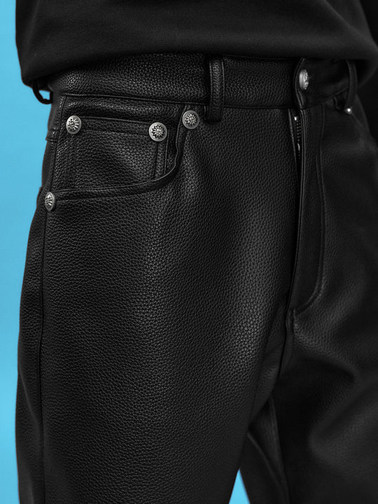 YADcrew Leather Rivet Flare Pants | Face 3 Face
