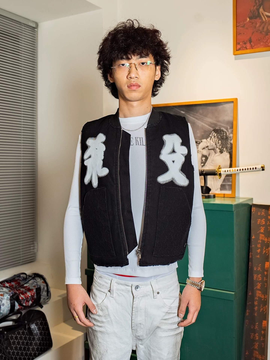 TGFCLUB Distressed Embossed Quilted Zip Up Vest | Face 3 Face