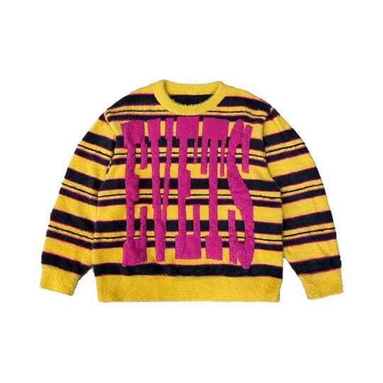 EVETS Logo Striped Fuzzy Knit Sweater | Face 3 Face