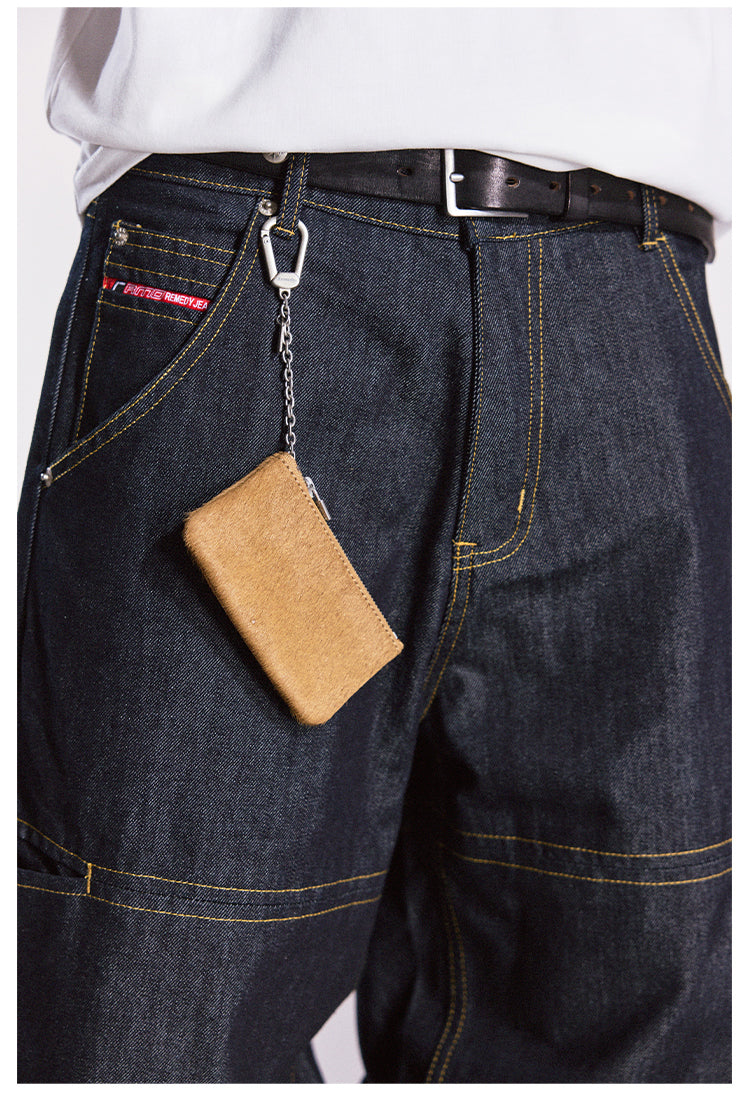 Remedy Metal Studded Keychain Coin Card Zipper Leather Wallet | Face 3 Face