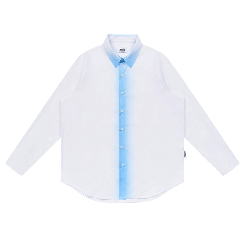 EMPTY REFERENCE White Blue Stripe Gradient Long Sleeve Shirt | Face 3 Face