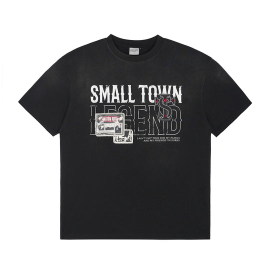 Small Town Kid Washed Imitation Ruby Patch Tee | Face 3 Face