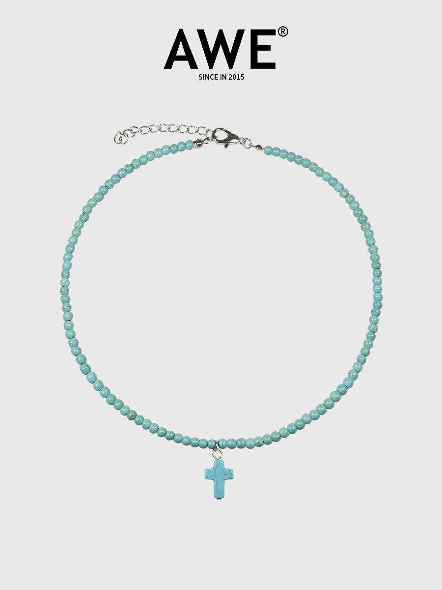 AWE Stone Beads Cross Necklace | Face 3 Face