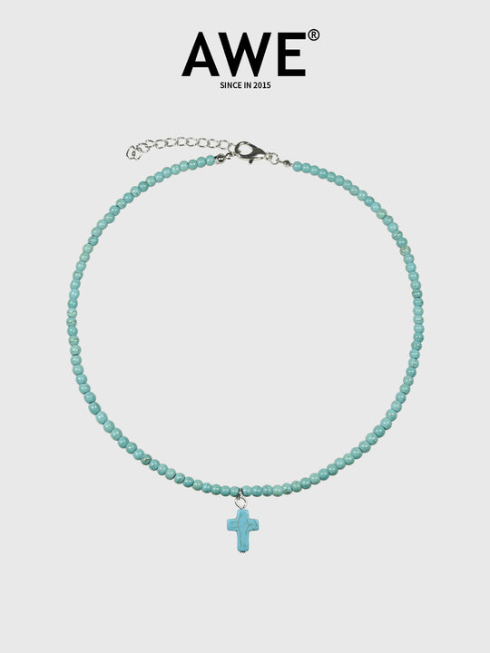 AWE Stone Beads Cross Necklace | Face 3 Face