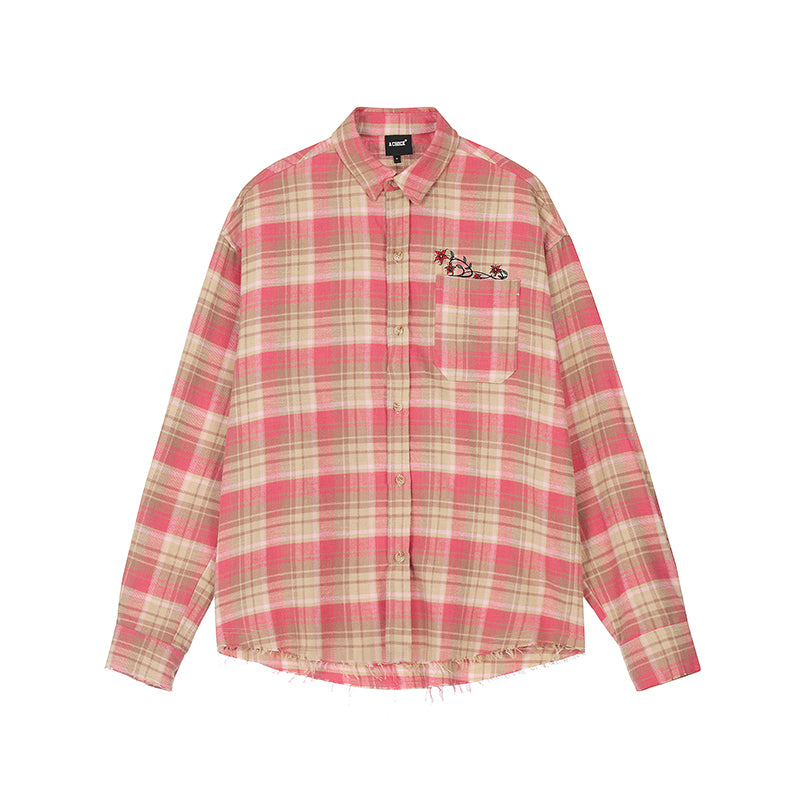 Achock Embroidery Fringe Plaid Long Sleeve Shirt | Face 3 Face
