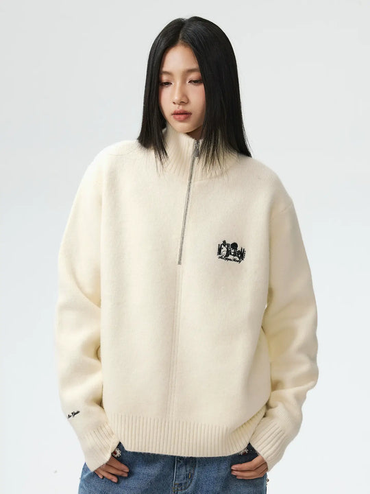 MEDM Rose Embroidered Half Zip Knit Sweater | Face 3 Face
