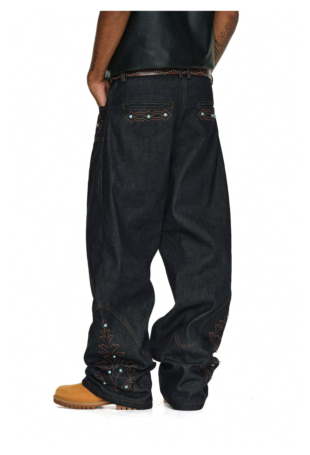 ANTIDOTE Turquoise Studded Embroidered Western Jeans | Face 3 Face