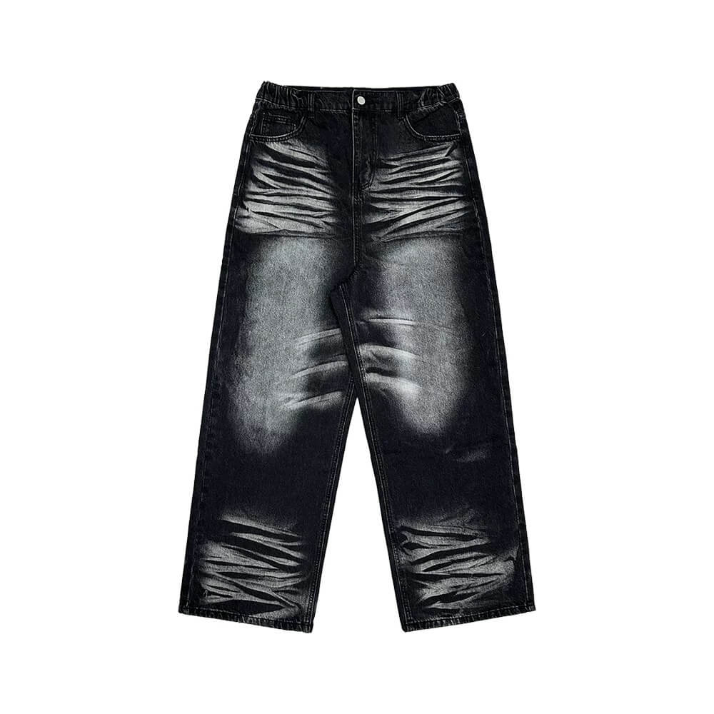 EVETS Whisker Washed Faded Baggy Jeans | Face 3 Face