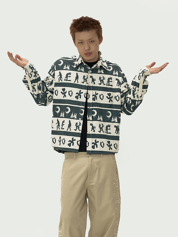 EVILKNIGHT(EK) Ethnic Print Striped Long Sleeve Shirt | Face 3 Face