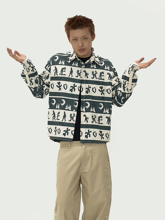 EVILKNIGHT(EK) Ethnic Print Striped Long Sleeve Shirt | Face 3 Face