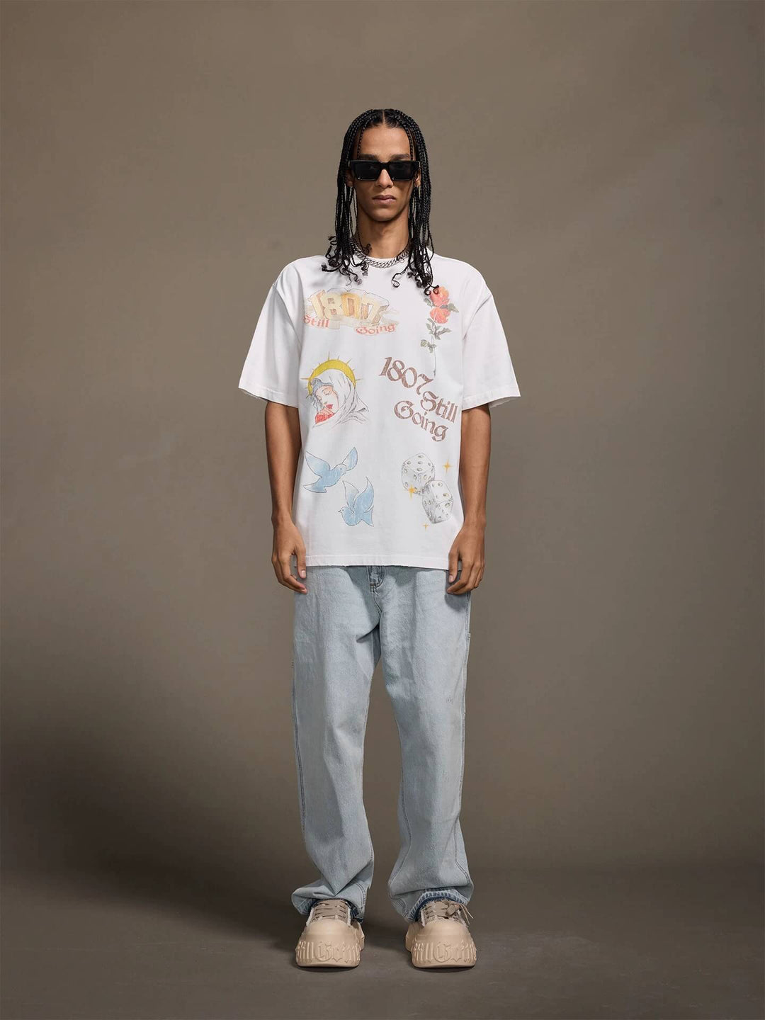 1807 Vintage Print Washed Distressed Short Sleeve Tee | Face 3 Face