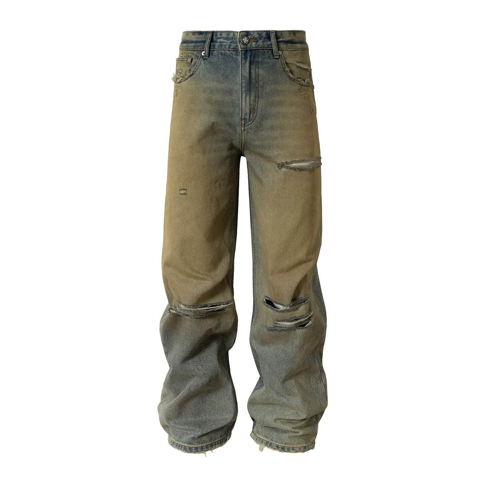 YADcrew Baroque Embroidered Distressed Wash Slight Flare Jeans | Face 3 Face