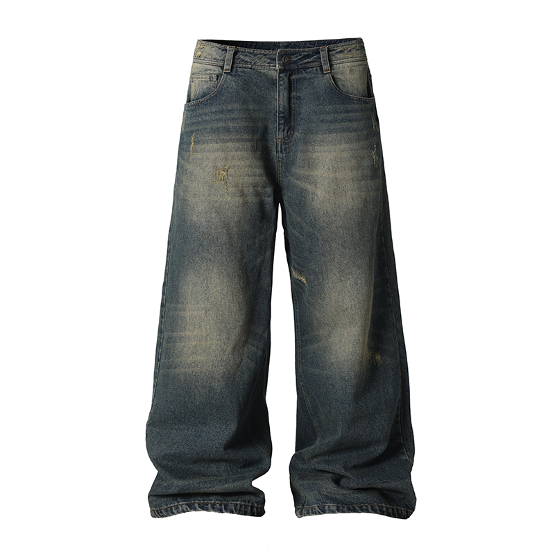 JHYQ Washed Cat Whiskers Holes Denim Jeans