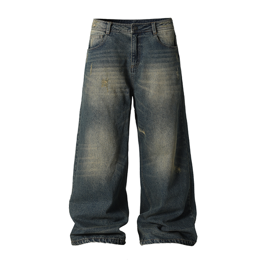 JHYQ Washed Cat Whiskers Holes Denim Jeans