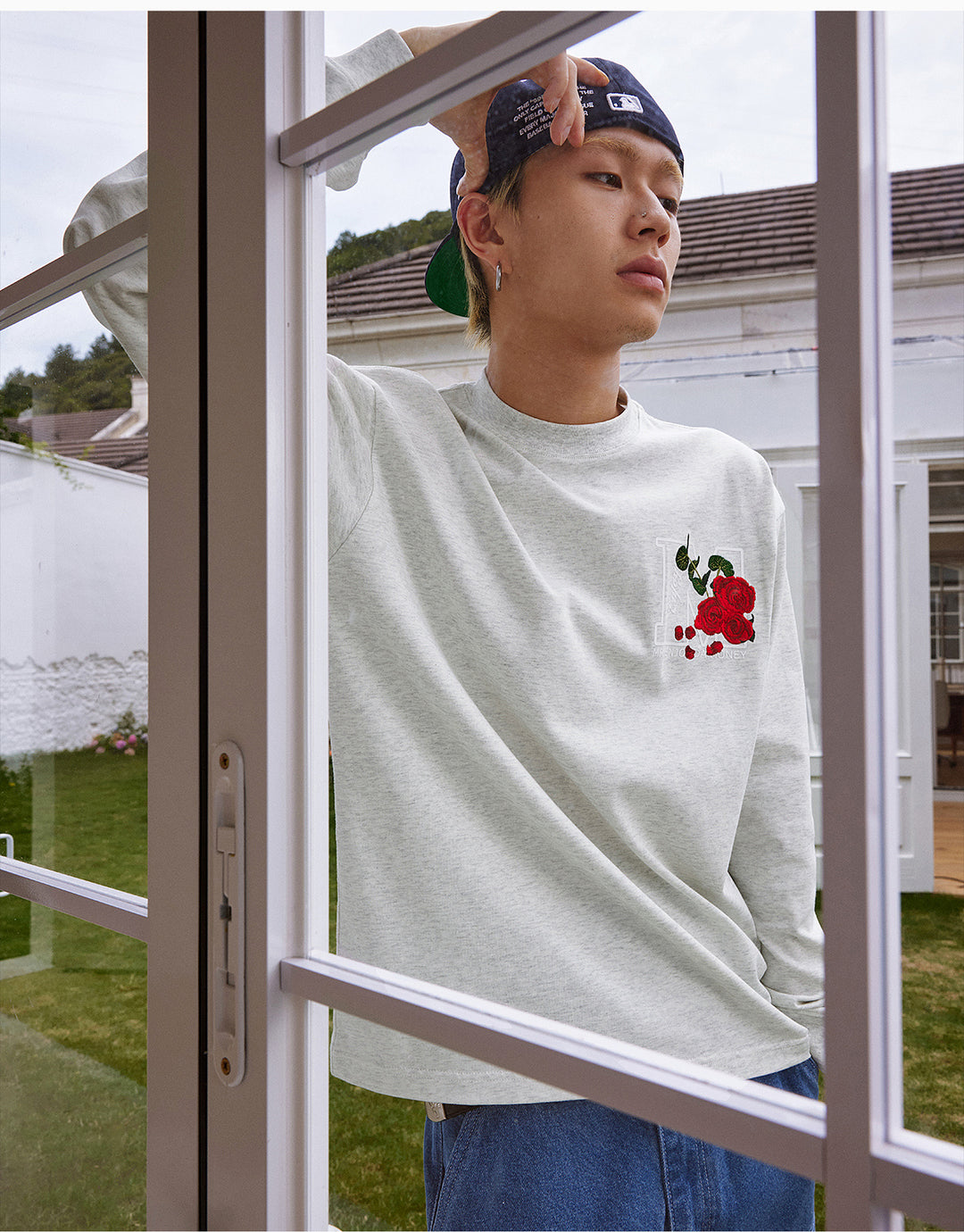 MEDM Big M Flower Embroidered Long Sleeve Tee | Face 3 Face