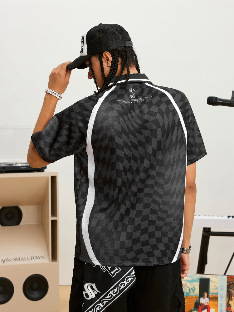 Small Town Kid Twisted Plaid Patchwork Polo Jersey | Face 3 Face