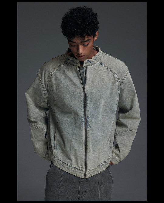 NOVACAM Washed Heavy-Duty Short Work Denim Jacket | Face 3 Face